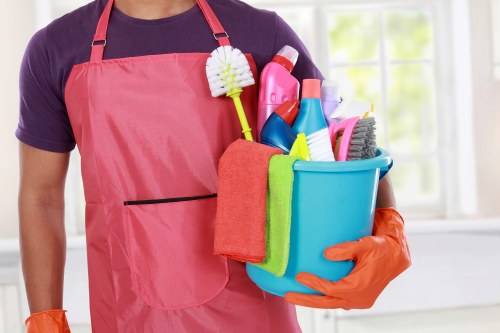 Hot water extraction carpet cleaning equipment in a local room